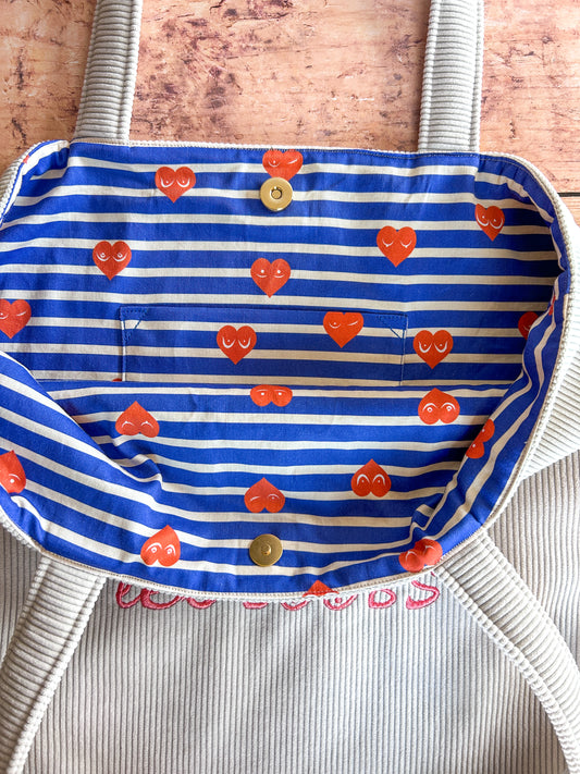 Cabas La Culottée – Brodée “Je m'en bats les BOOBS” - Velours / La Moussaillonne