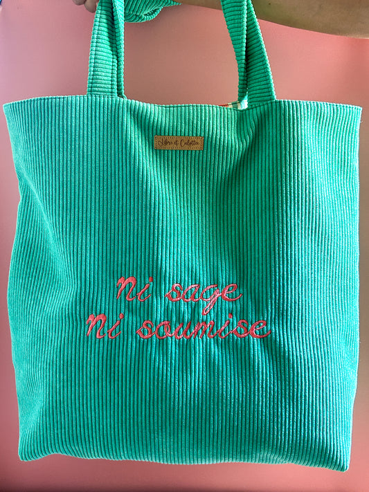 Cabas La Culottée – Brodée “ni sage ni soumise” - Velours / La Peachy