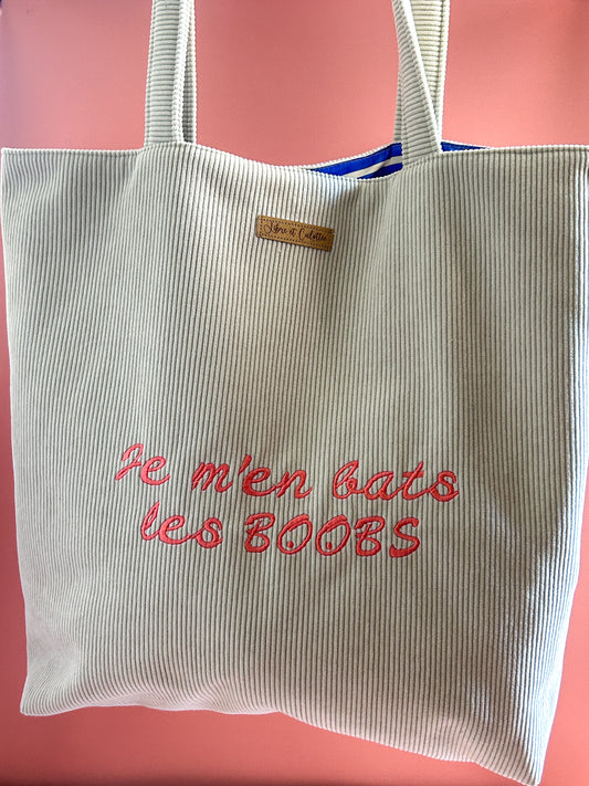 Cabas La Culottée – Brodée “Je m'en bats les BOOBS” - Velours / La Moussaillonne