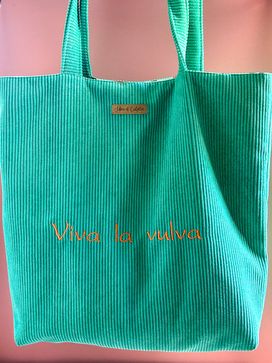Cabas La Culottée – Brodée “Viva la vulva” - Velours / L'Abricotée
