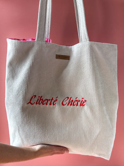 Cabas La Culottée – Brodée “Liberté Chérie” - Velours / L'Ardente