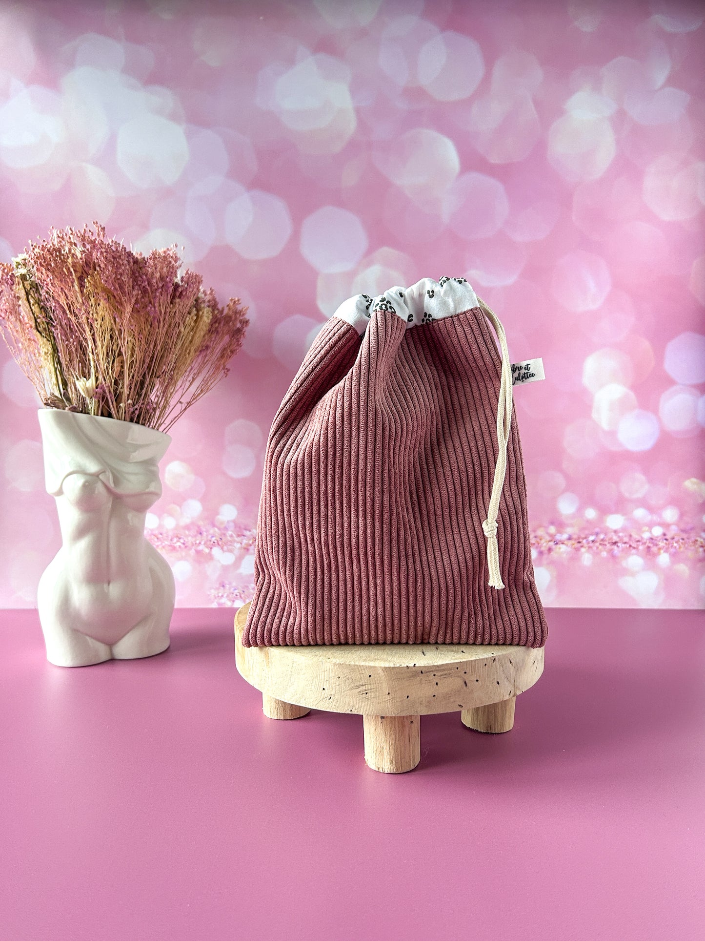 Pochon L'Intrépide – Velours vieux rose / La Contrastée