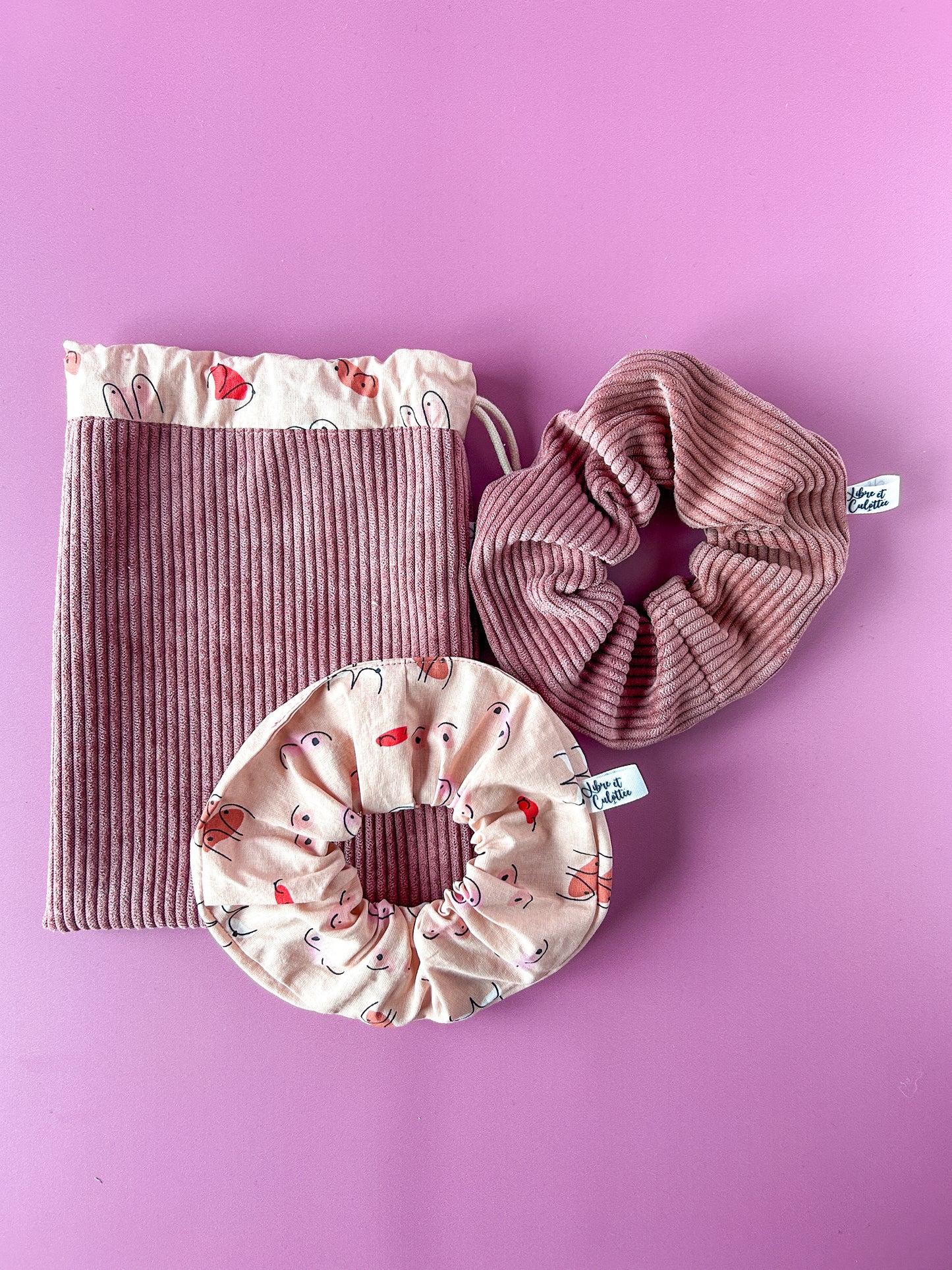 Pochon L'Intrépide – Velours vieux rose / La Naturelle