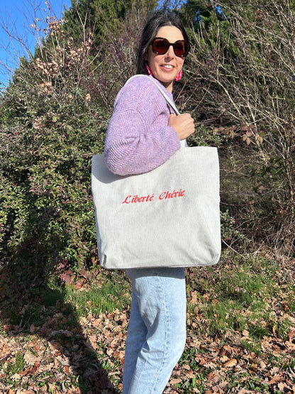 Cabas La Culottée – Brodée “Liberté Chérie” - Velours / L'Ardente