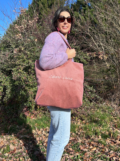 Cabas La Culottée – Brodée “Liberté Chérie” - Velours / La Contrastée